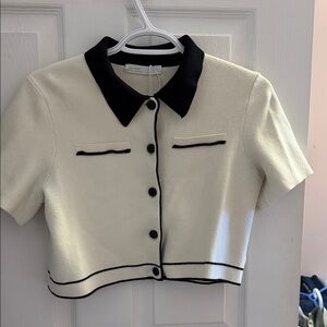 OAK + FORT Black and Cream Knit Top